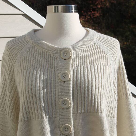 Anthology Women's Button Down Cardigan Cream Chunky Ribbed Oversized Size M - Picture 7 of 8